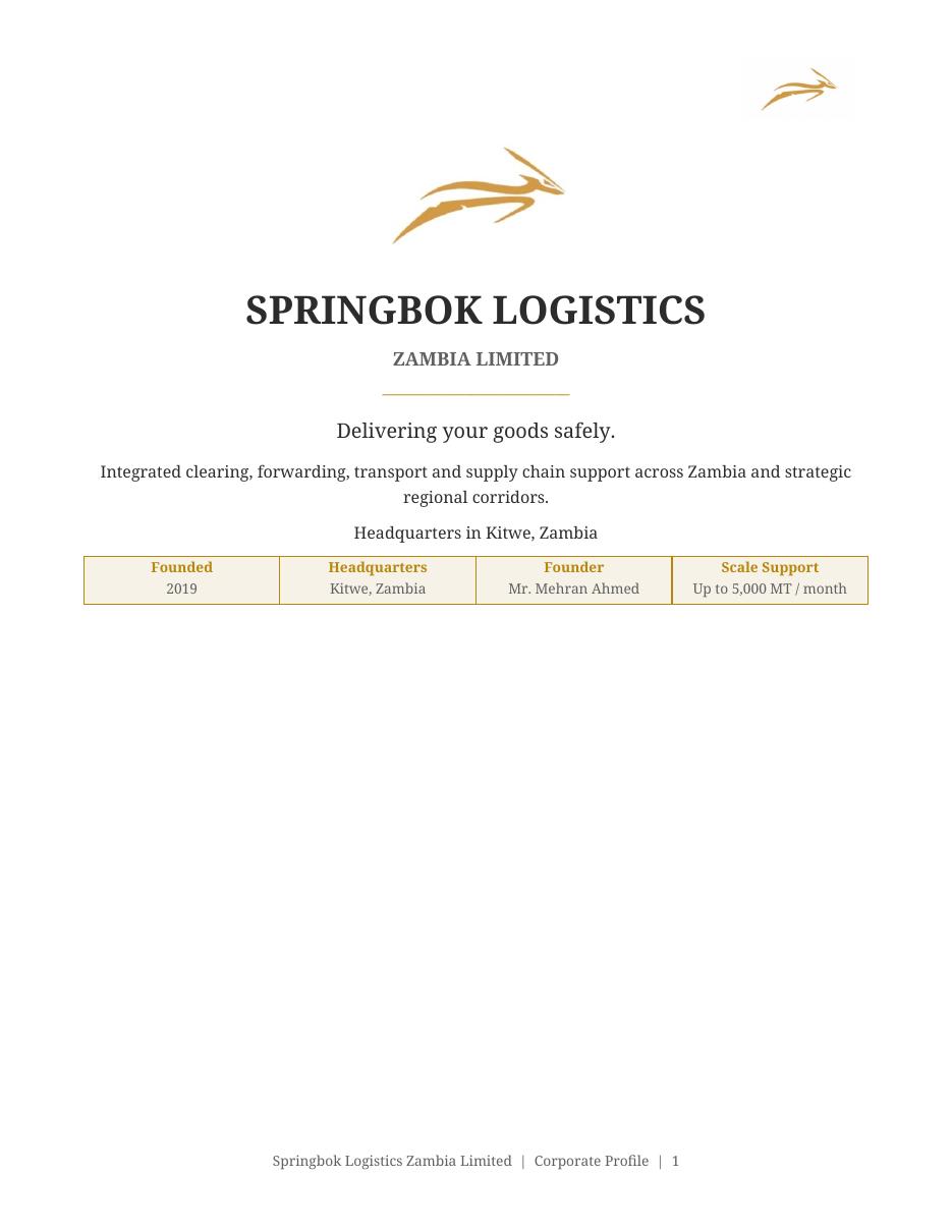 Cover of the Springbok Logistics corporate profile